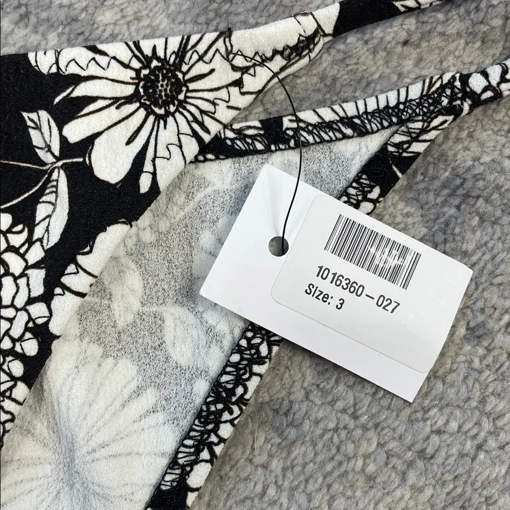 NWT Lisa Marie Fernandez Floral Cheeky Bikini Bottom Black White Side Tie Sz 3